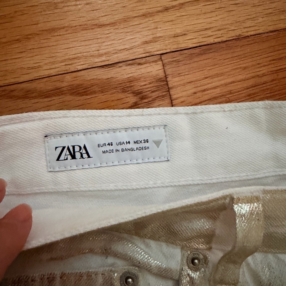 NWT Zara TRF Metallic Effect High-Waisted Jeans Straight wax coated relaxed fit - Picture 10 of 13